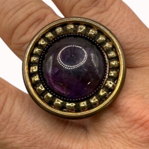 Vintage Jan Michaels Bronze & Amethyst Statement Ring Size 7 San Francisco - Picture 1 of 9